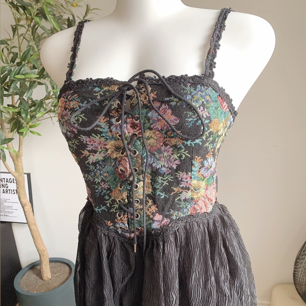 CIDER Gothic Corset Floral Lace Up Mini Dress S NWT - Picture 2 of 8